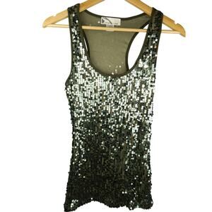 imaginary voyage Olive Green Sequin Tank Top